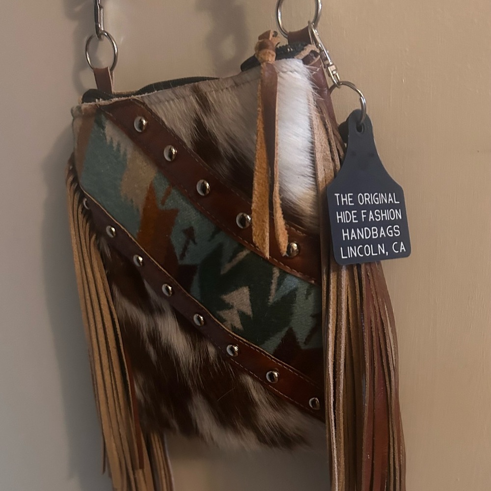 Holy Cow Couture Crossbody Purse. Cowhide and Pendleton Wool.